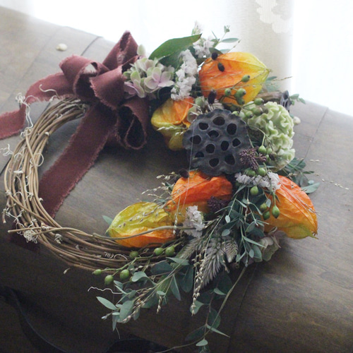 ホオズキリース ドライフラワー petit chocolat 通販 18254796｜Creema