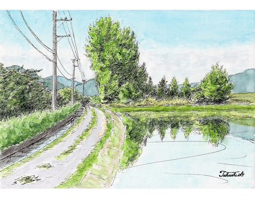 桜の小径」透明水彩画 原画 風景画 額縁付 F6サイズ 絵画 Oni