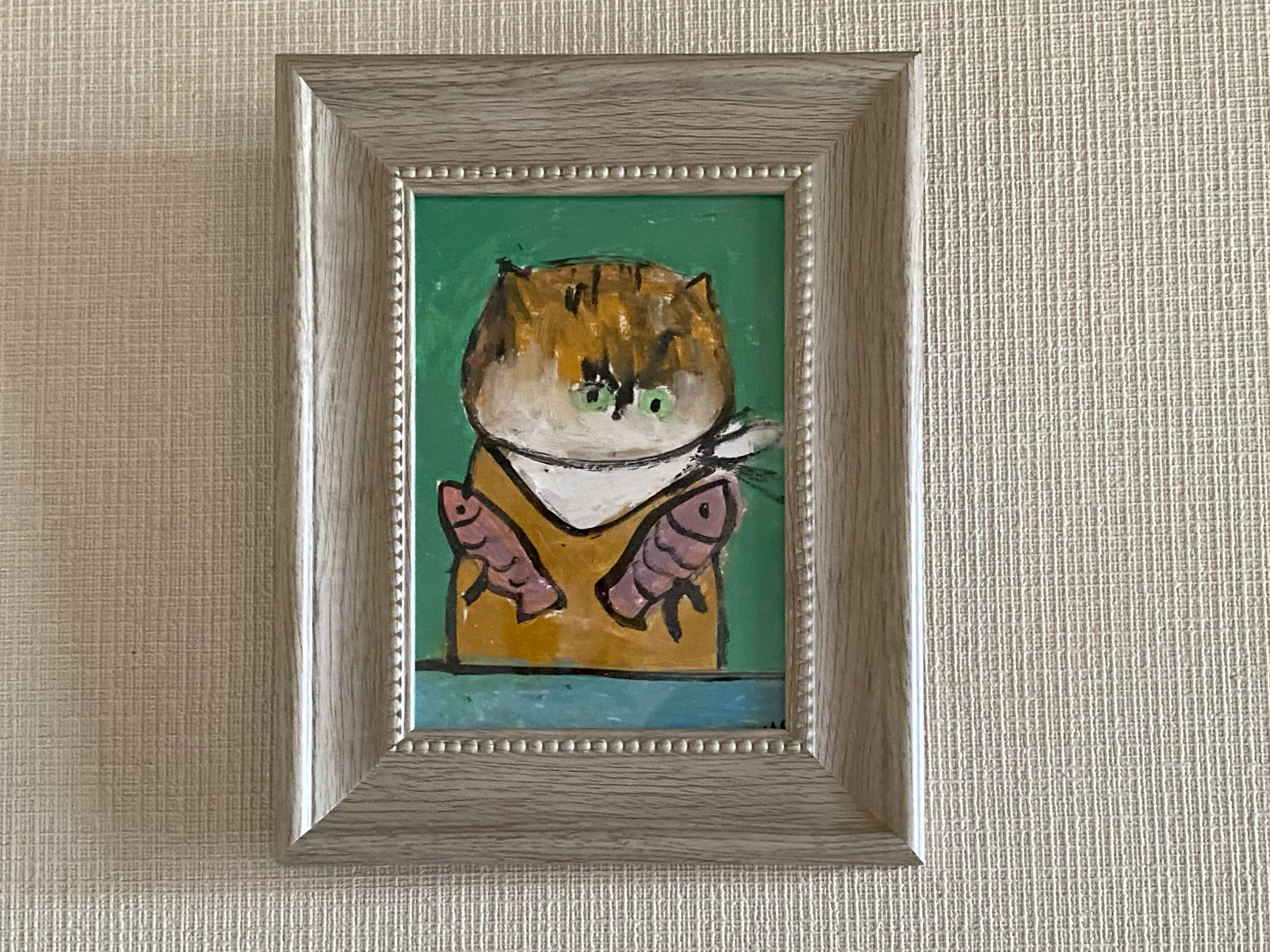 絵画。原画【3匹のかわいい黒猫がスカーフを結んで高級スイーツを食べている】 絵画。原画【3匹のかわいい黒猫がスカーフを結んで高級スイーツ