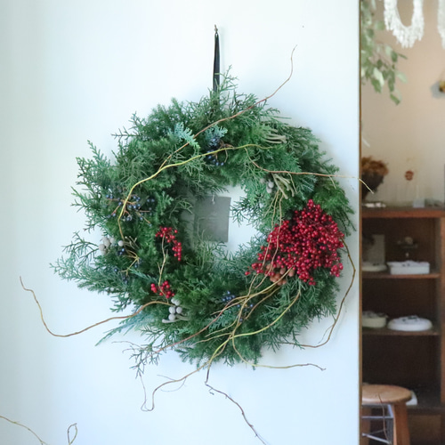 クリスマスリース 約40cm ナチュラルデザイン フレッシュリース 40cmの大きなクリスマスリース 【クリスマス2025】 フレッシュグリーン