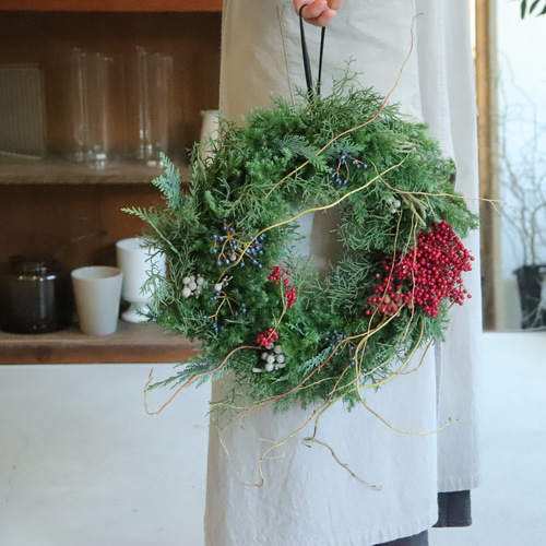 アナベル　グリーンリース　クリスマス　大人 楽天市場】プリザーブドフラワー エバーグリーン リース