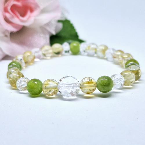 シトリン&ペリドット＊ブレスレット＊天然石＊細め＊スリム＊お守り