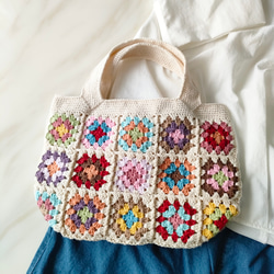 BQJR クロシェ ニット ラグ ビンテージ カラフル グラニースクエア I 70's Granny square crochet cardigan／70年代 グラニースクエア