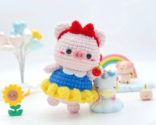 受注作製】踊るブタちゃん ハンドメイド あみぐるみ