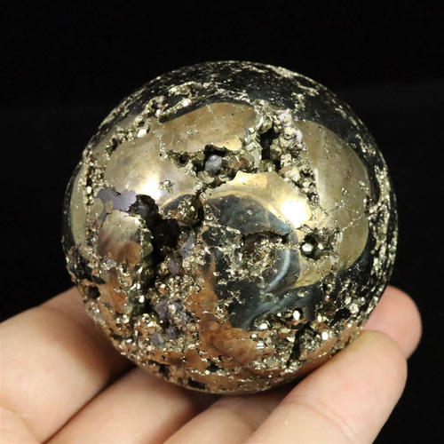 ペルー産 パイライト 黄鉄鉱 53mmスフィア 314g 台付 #46512 天然石