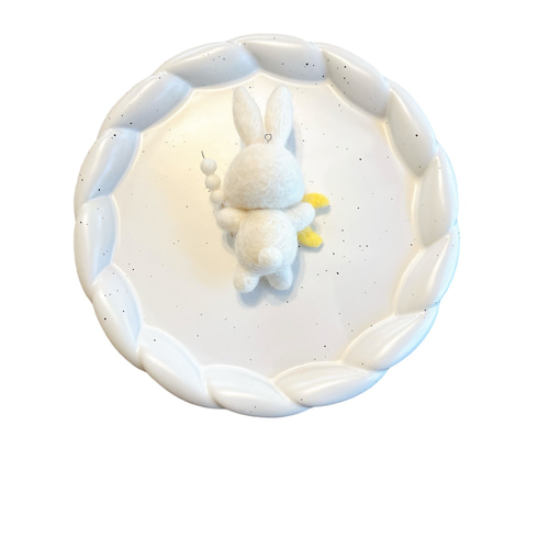 お月見うさぎ キーホルダー (ホワイト)】 羊毛フェルト うさぎ