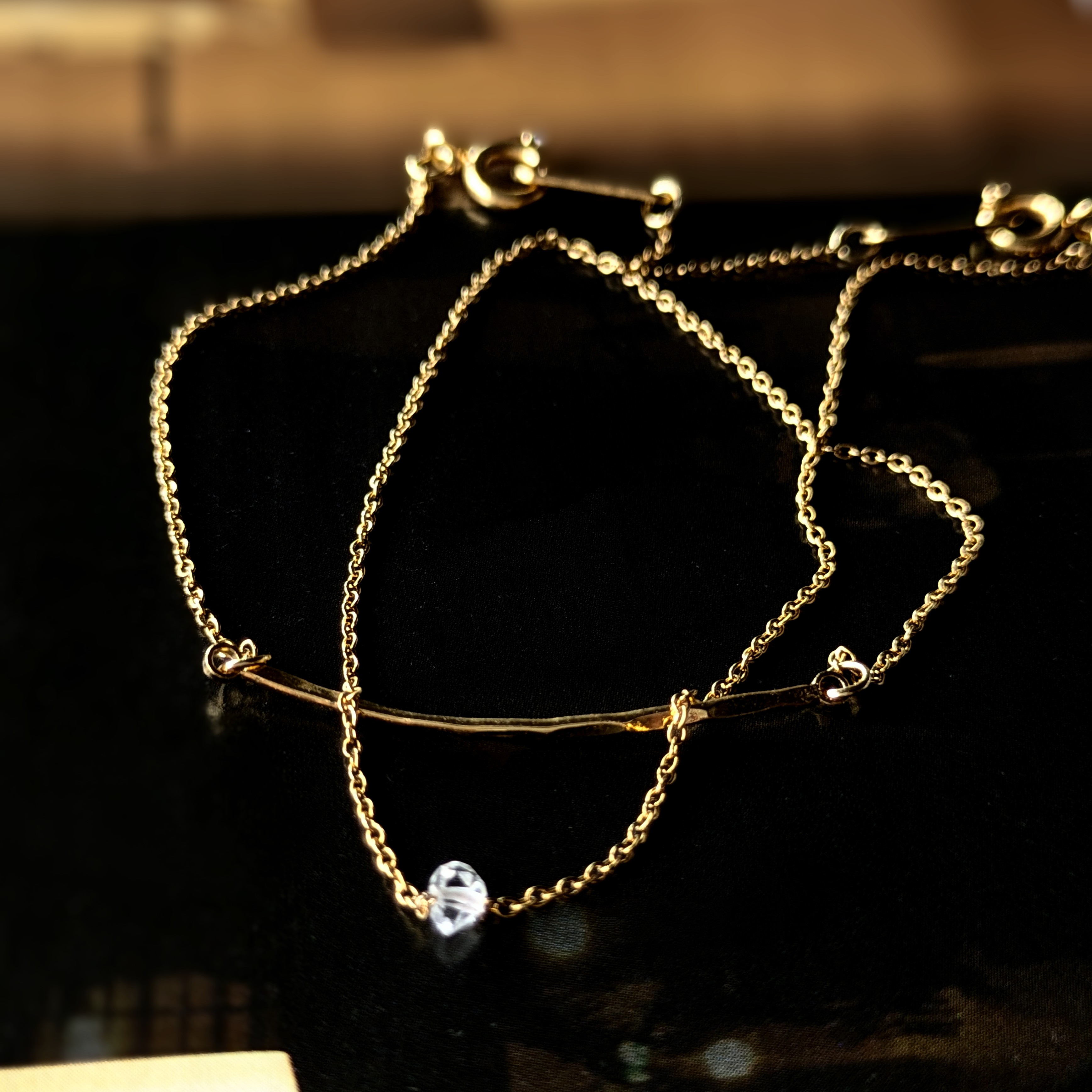 ハーキマーダイヤモンド サージカルステンレスSUS316L 華奢  スルーブレスレット2点セット 14Kgf