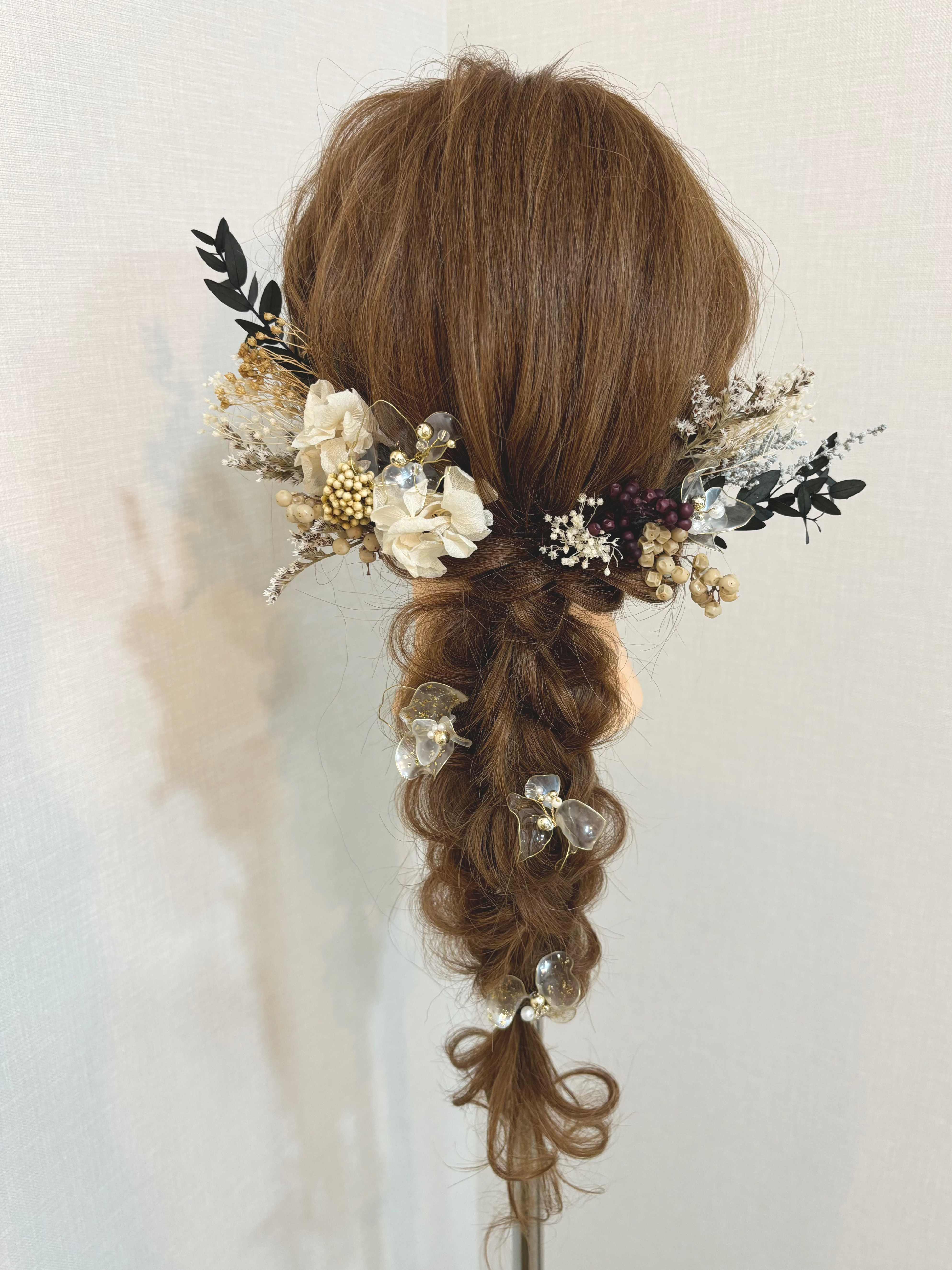 ＊洋装髪飾り＊　成人式髪飾り　パール　色打掛　プリザーブドフラワー　アメリカンフラワー　結婚式髪飾り　七五三　髪型