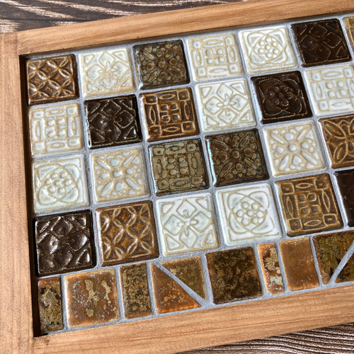 再販1】 彫刻柄 タイルトレー タイルトレイ アンティーク オーダー木枠