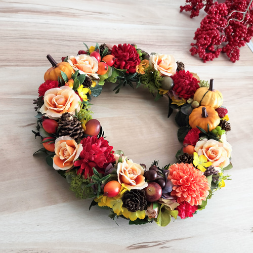 定形外送料無料／秋の新作2024／ハロウィンリース／秋のリース／玄関