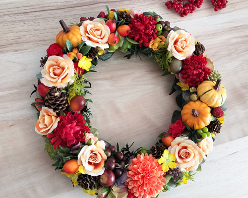 定形外送料無料／秋の新作2024／ハロウィンリース／秋のリース／玄関