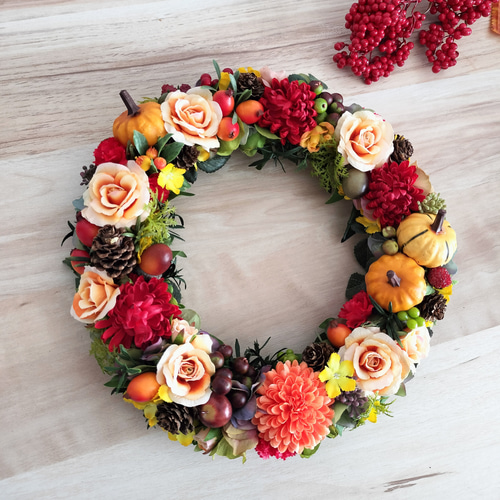 定形外送料無料／秋の新作2024／ハロウィンリース／秋のリース／玄関