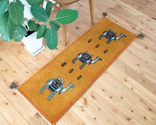 冬入荷】ペルシャ ギャッベ ミニランナー 118x43cm 黄金色
