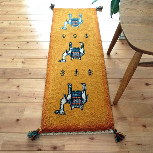 冬入荷】ペルシャ ギャッベ ミニランナー 118x43cm 黄金色