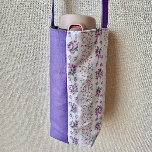 ペットボトルカバー　ミニ　花柄パープル　ハンドメイド ペットボトルカバー ミニ 花柄パープル ハンドメイドの通販 by Romin
