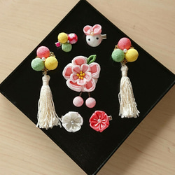 《再販》つまみ細工  ♡ハート耳うさぎとまんまる和玉♡ ♪被布飾り&ふっくらお花の髪飾り♪ 七五三  初節句 3歳 17枚目の画像