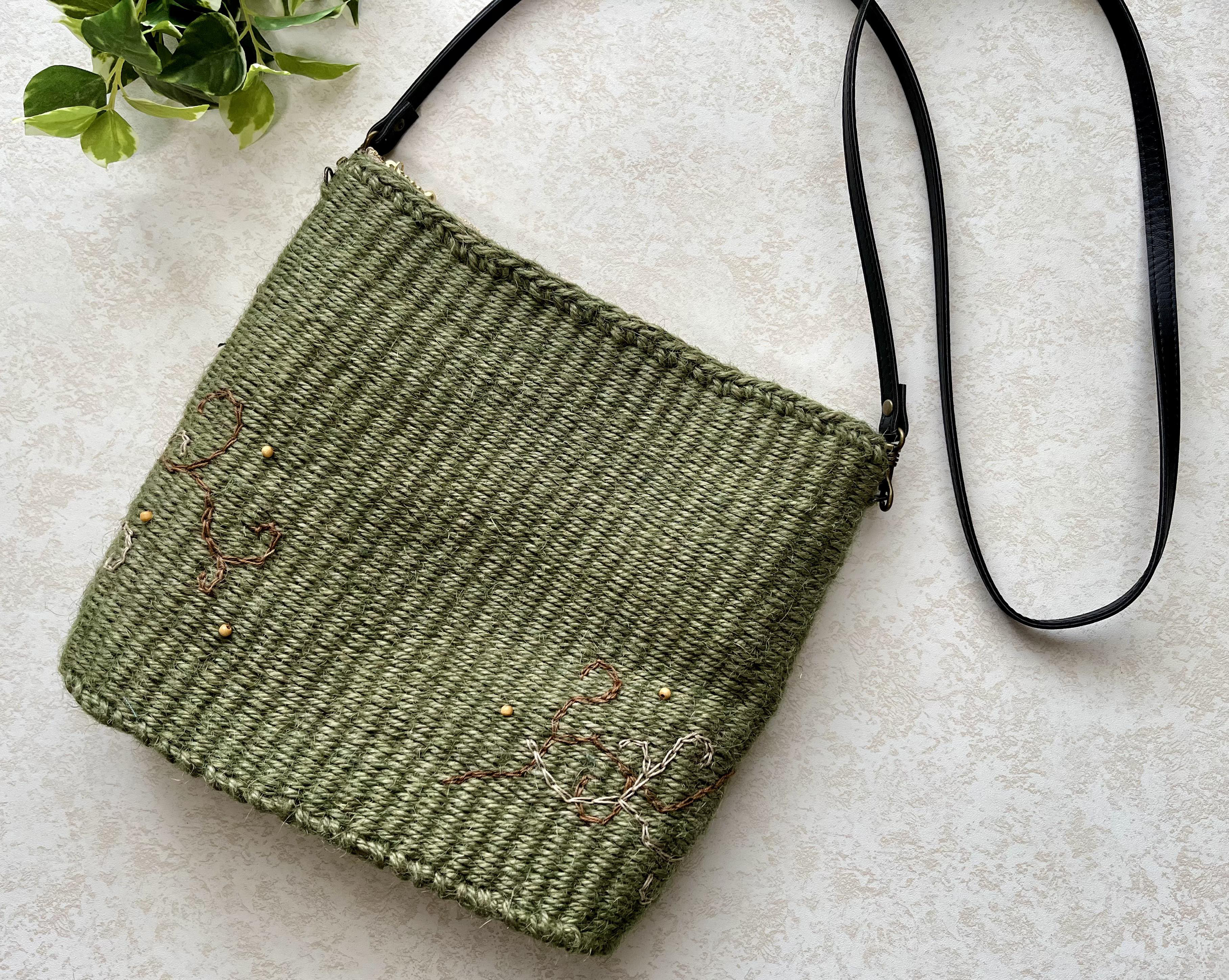 【1点物】手染め麻ひも 輪織りショルダーバッグ　緑