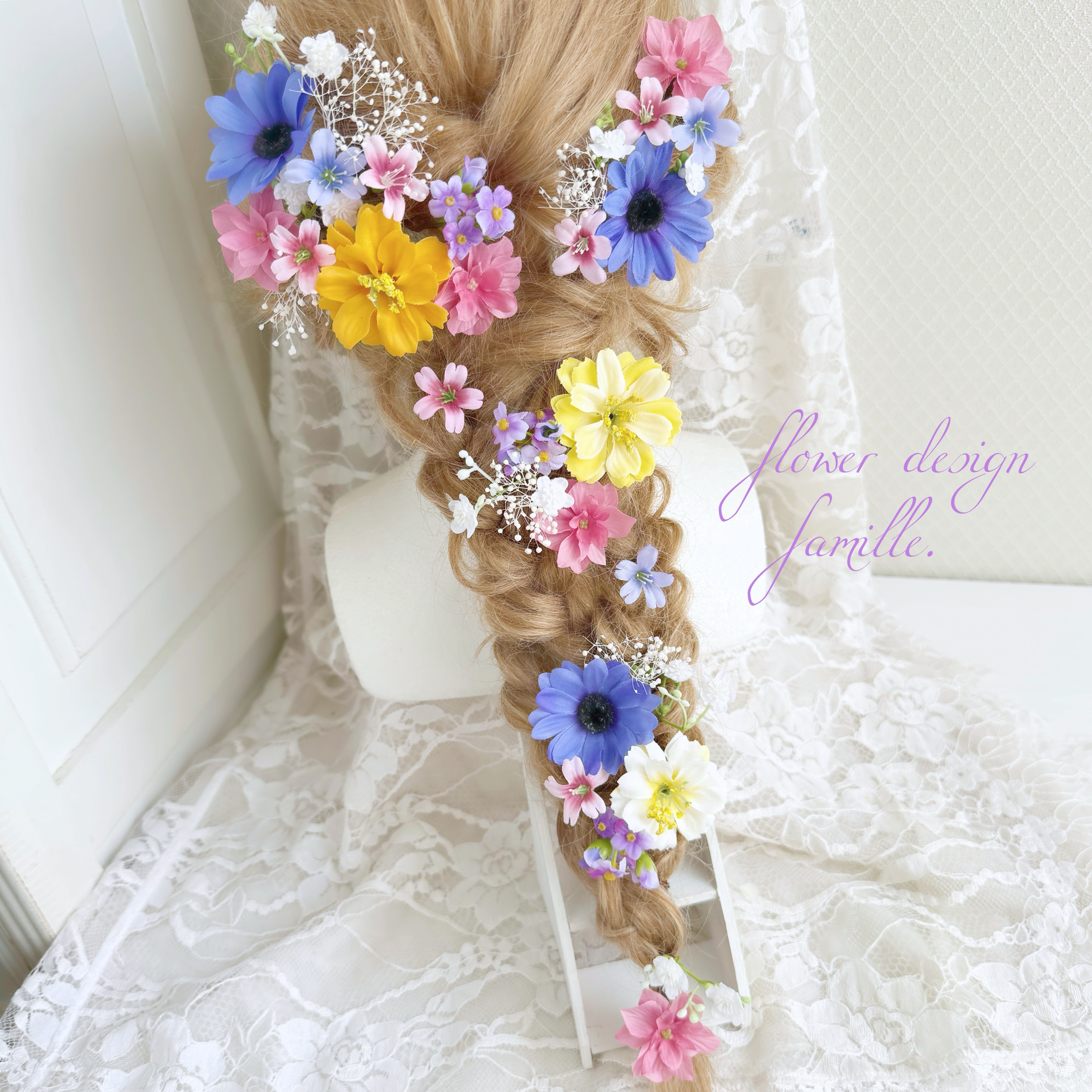 リアル ラプンツェル 髪飾り ✧ 編みおろしヘア ・ヘッドドレス ・ カラフル ｜ ウェディング ・ 前撮り ・ 発表会