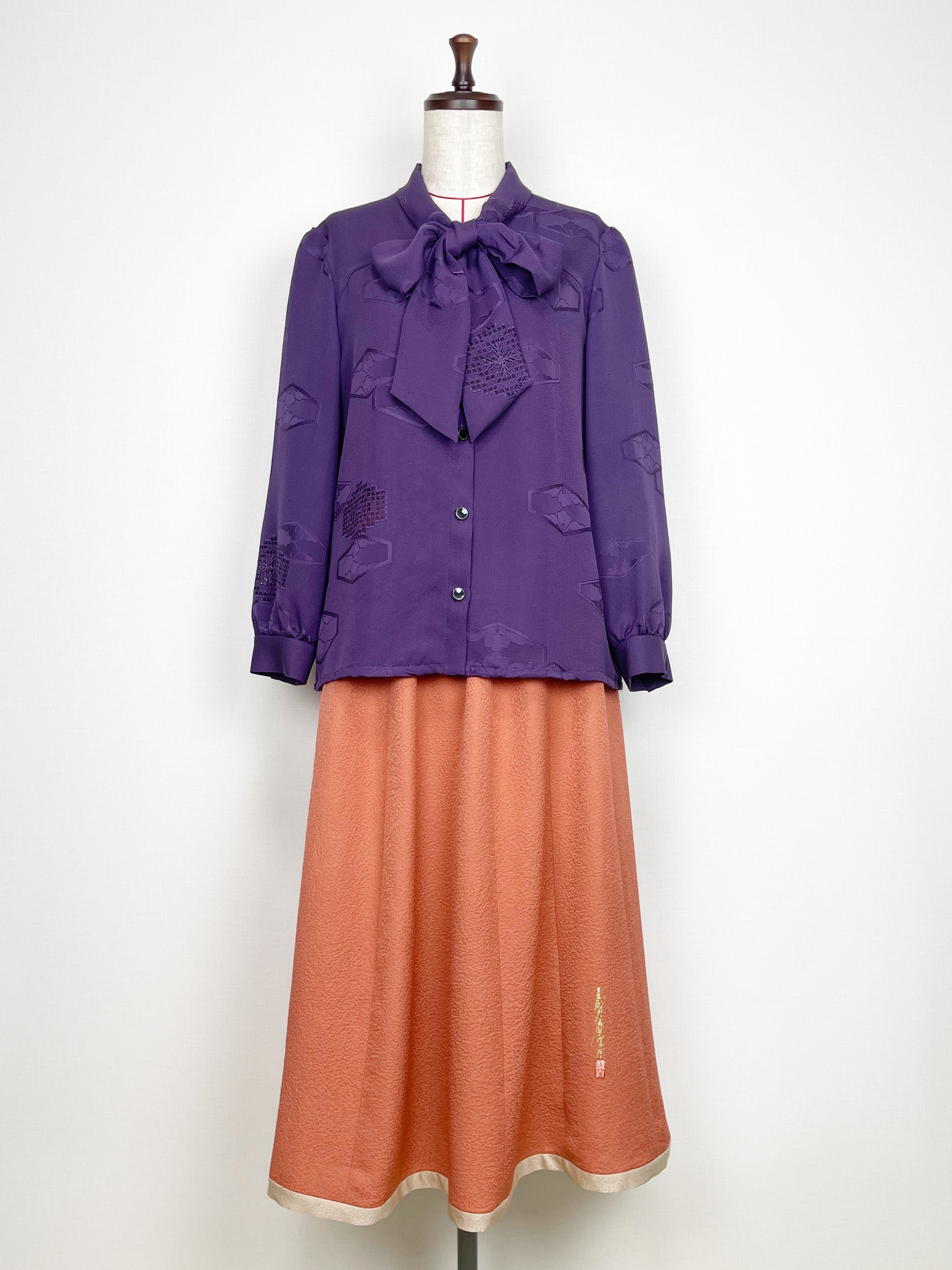 ★7周年記念セール★ ギャザースカート【希少な落款付き☆】洗えるシルクでお手入れ簡単♪