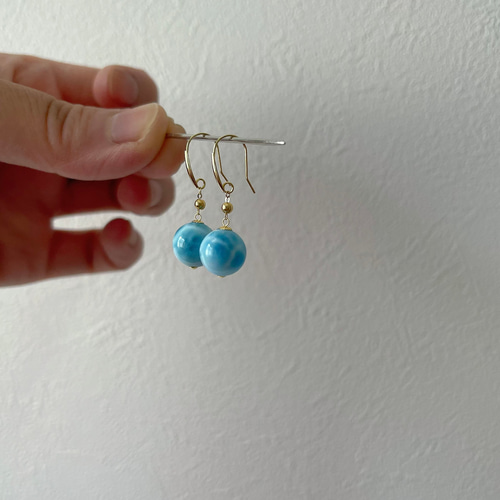 天然無処理 ラリマー ピアス k18 No720 ピアス（フック・チェーン