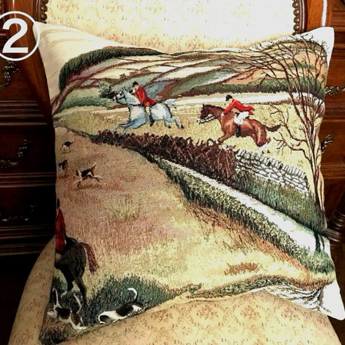 スペイン製ゴブラン織り ハンティング柄 Fox クッションカバー② 45×45