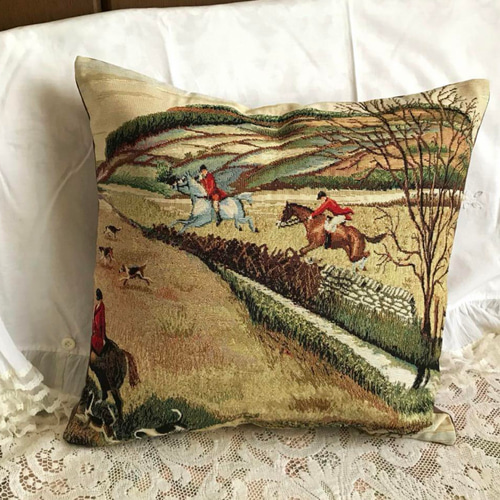 スペイン製ゴブラン織り ハンティング柄 Fox クッションカバー② 45×45