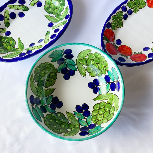 ボウル 大 20cmアーティチョークとオリーブ マヨリカ焼き イタリア陶器