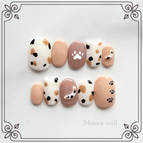 ぷっくり　貝殻ネイル　ねこ　肉球　ネイルチップ　オーダー　リボン ぷっくり貝殻ネイルねこ肉球ネイルチップオーダーリボン