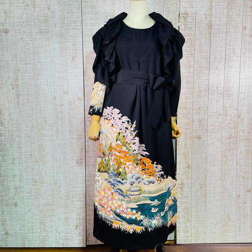 留袖ワンピース　大きめ4L/135 作家物　正絹　N作 留袖ワンピース 4L/135 作家物/手描き 正絹 Y作