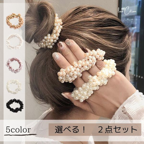 ハーフ シュシュ☆ビーズ ヘアゴム☆ハンドメイド 翡翠 - メルカリ