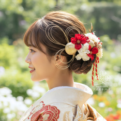 成人式・卒業式・結婚式】赤×白 和紐の髪飾り｜振袖・袴・和装に KA