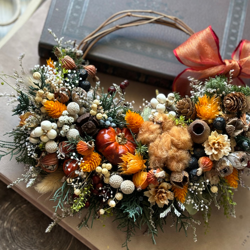 秋限定2025】実がいっぱいの賑やかなリース ドライフラワー