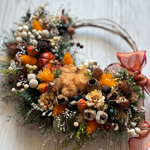 秋限定2025】実がいっぱいの賑やかなリース ドライフラワー