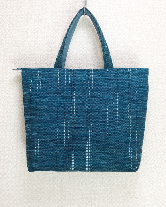 裂き織り ブルーグリーンのトートバッグ（星の軌跡） トートバッグ