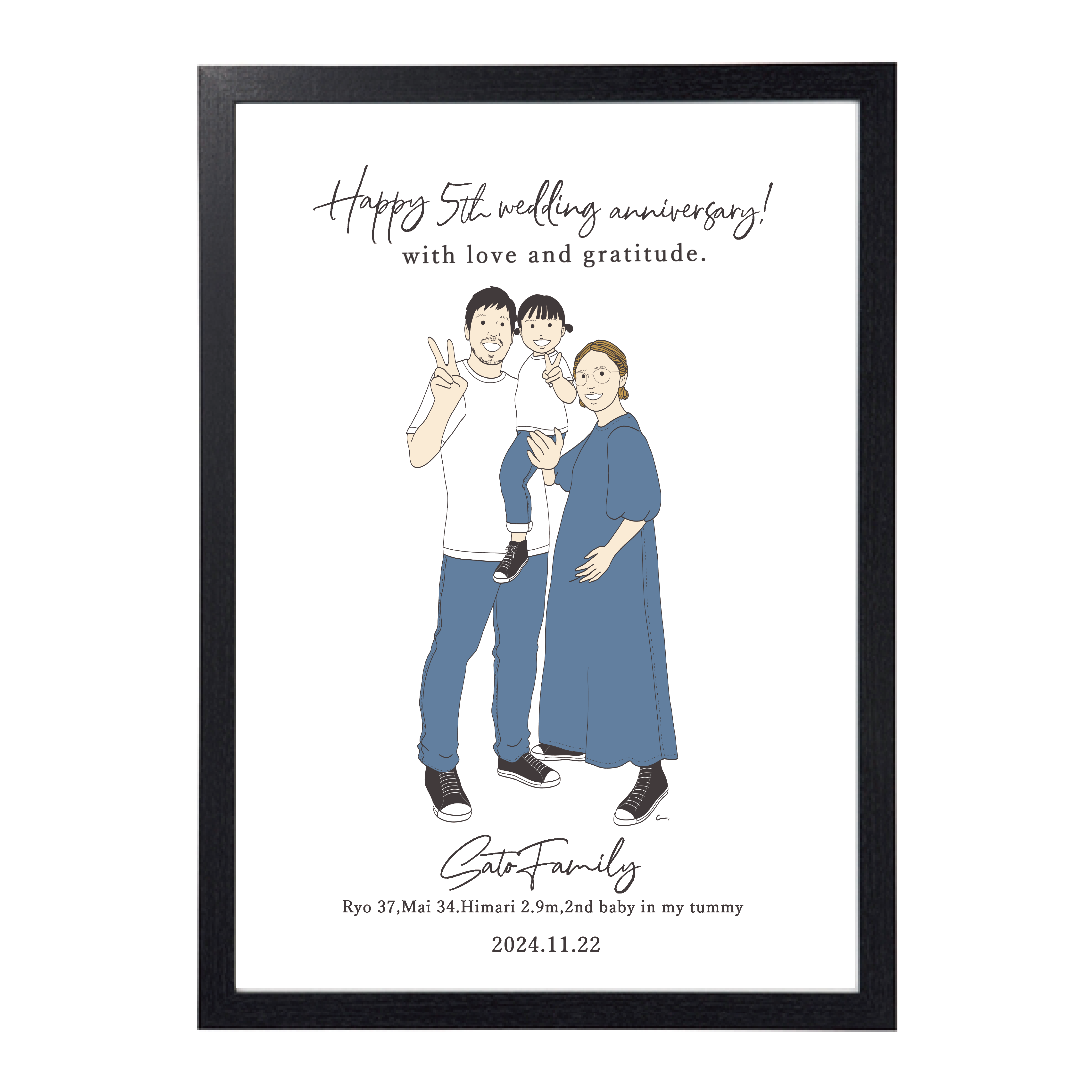 【結婚記念日】似顔絵・イラストポスター作成（マーカー画） ご自身やご友人ご家族に贈る