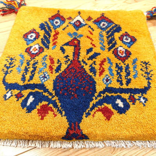 Creema限定目玉品】ペルシャ ギャッベ ミニマット 39.5x39.5cm 孔雀