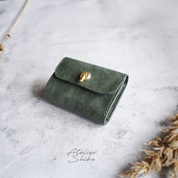 三つ折り財布 本革 ｲﾀﾘｱﾝﾚｻﾞｰ 【オコシ金具】 MossGreen モスグリーン