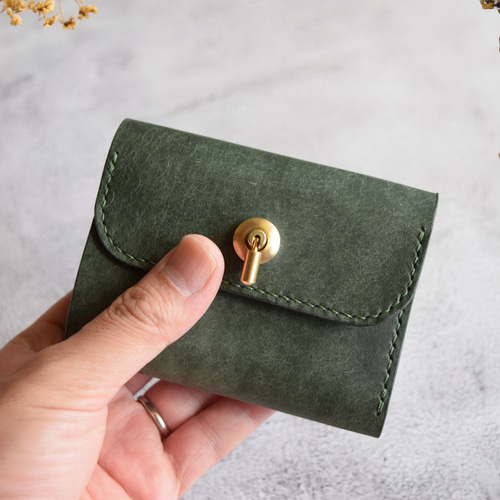 三つ折り財布 本革 ｲﾀﾘｱﾝﾚｻﾞｰ 【オコシ金具】 MossGreen モス