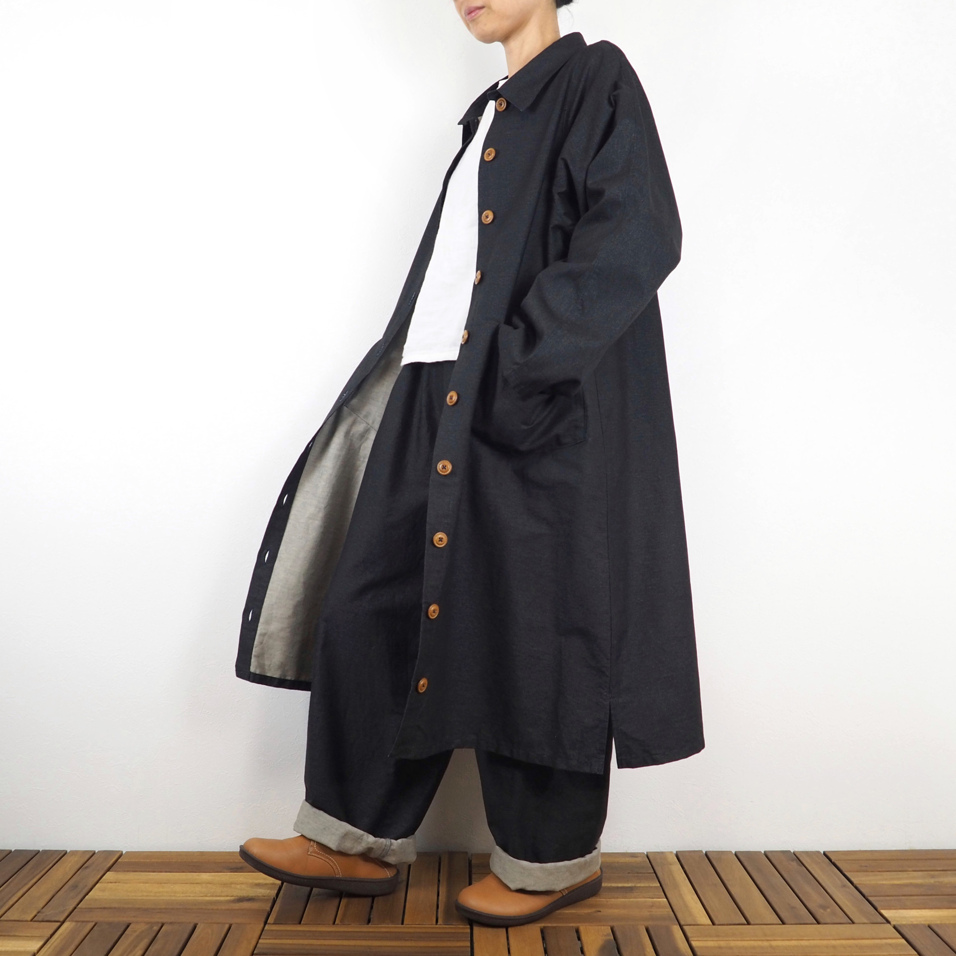 Hinamiロングジャケットセットアップ（綿オックス チャコール）【受注生産対応】
