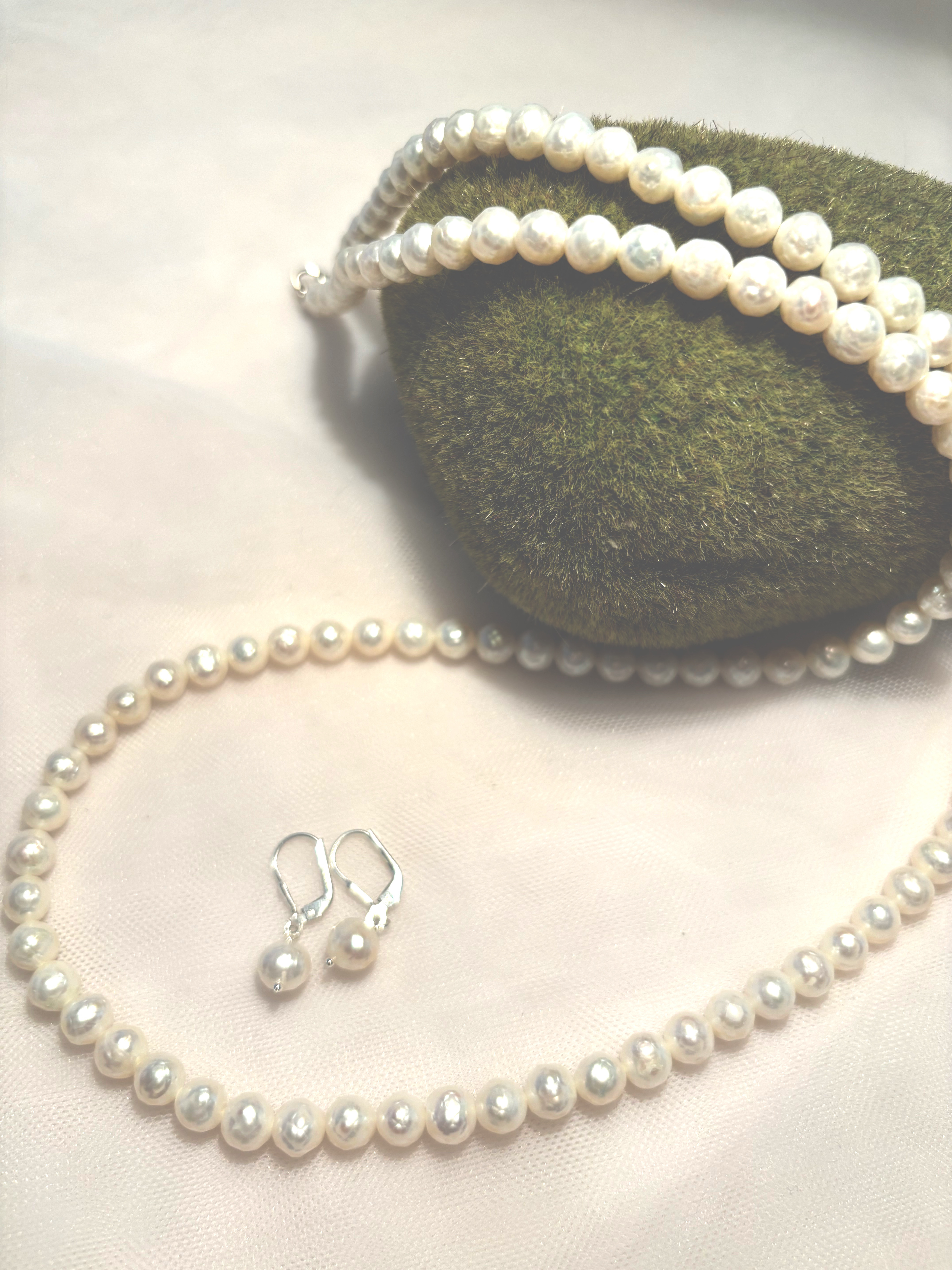 カット淡水パールロングネックレス　イヤリング　セット