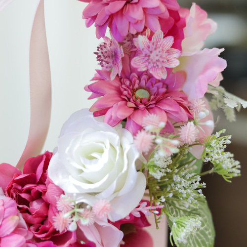 ガーベラピンク　リースブーケ　ブートニアセット ガーベラピンク リースブーケ ブートニアセット