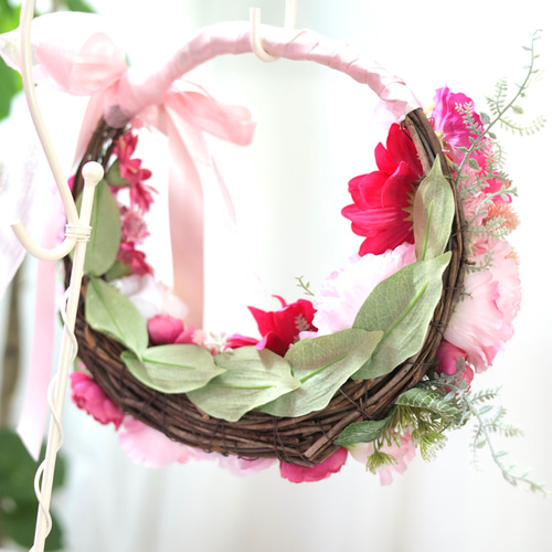 ガーベラピンク　リースブーケ　ブートニアセット ガーベラピンクリースブーケブートニアセット