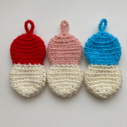 送料無料】 アクリルたわし 3個セット ピーナッツ型 2色 赤 エコタワシ