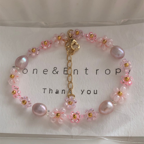 b.205 淡水パールブレスレット ハンドメイド ピンク カジュアル