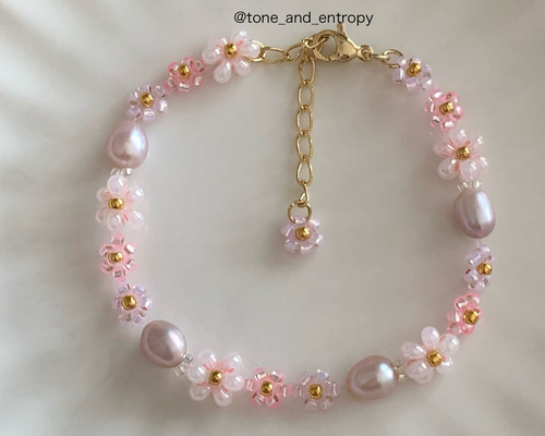 b.205 淡水パールブレスレット ハンドメイド ピンク カジュアル b.205 淡水パールブレスレット ハンドメイド ピンク カジュアル