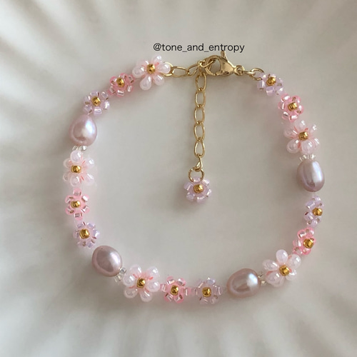 b.205 淡水パールブレスレット ハンドメイド ピンク カジュアル