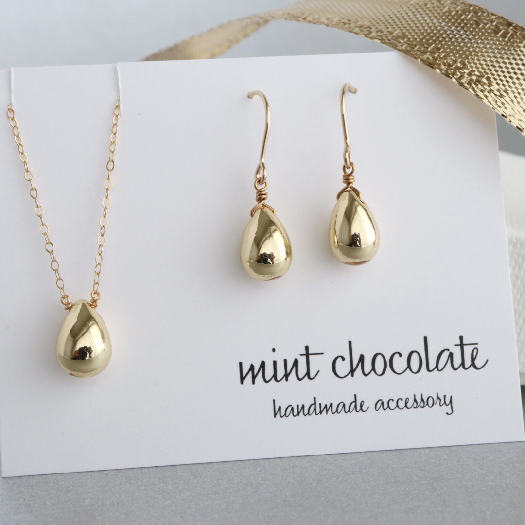 早割✶選べる金具&長さ✶雫 ネックレス&ピアス(イヤリング)セット サージカルステンレス316 14kgf