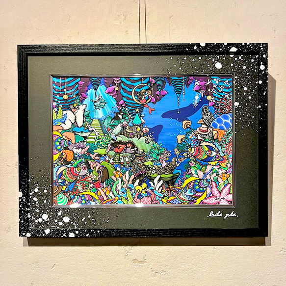 海の絵 作品名「海の中からフレーフレー」(クリオネたちの応援団) 複製