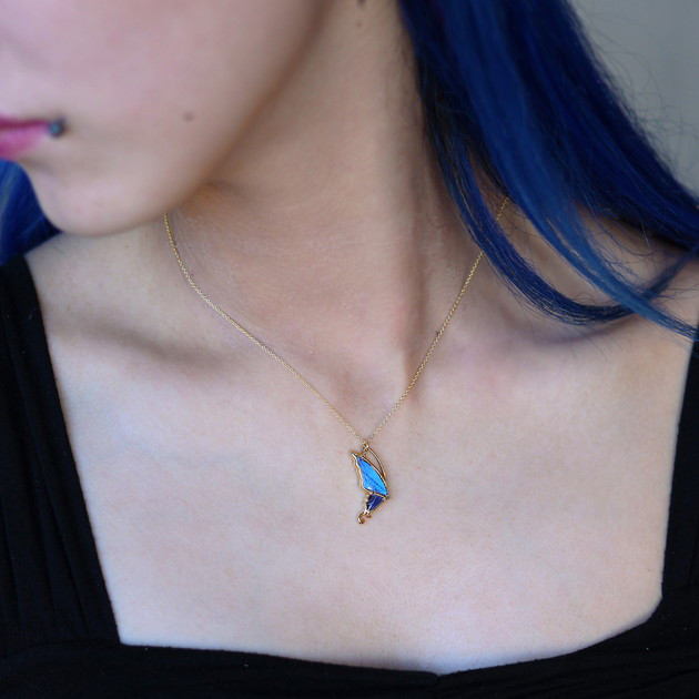 本物の蝶の羽　片羽蝶ネックレス　ゼフィリティスモルフォ　[zps051r-zep]