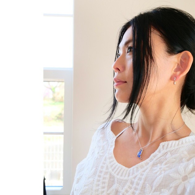 本物の蝶の羽　片羽蝶ネックレス　ゼフィリティスモルフォ　[zps051r-zep]